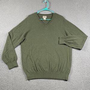 L.L. Bean V-Neck Sweater Men's L-Tall Olive Green Cotton Cashmere Blend Pullover